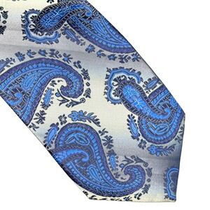 Giovanni Testi Mens Blue Paisley Silk Blend Necktie Stain Resistant Formal Fancy